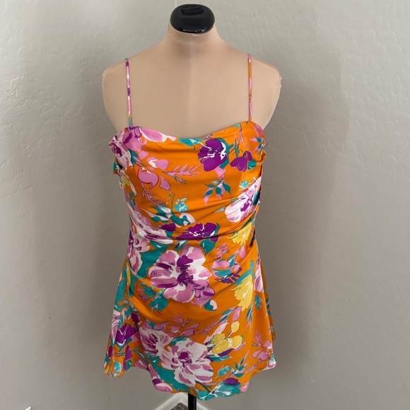 ASTR the Label Cerinthe Satin Floral Mini Dress in Orange - Picture 4 of 17
